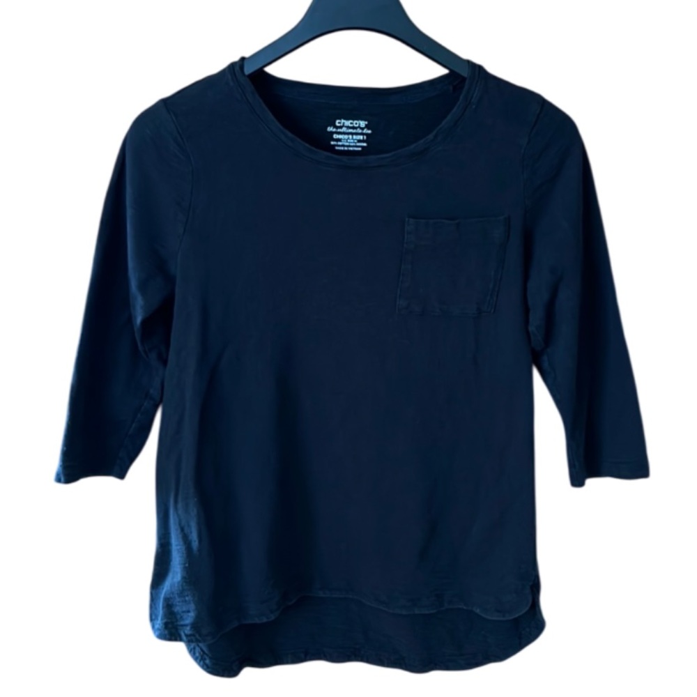 Chico’s The Ultimate Tee Size Medium (Chico’s size 1) Black 3/4 Sleeves